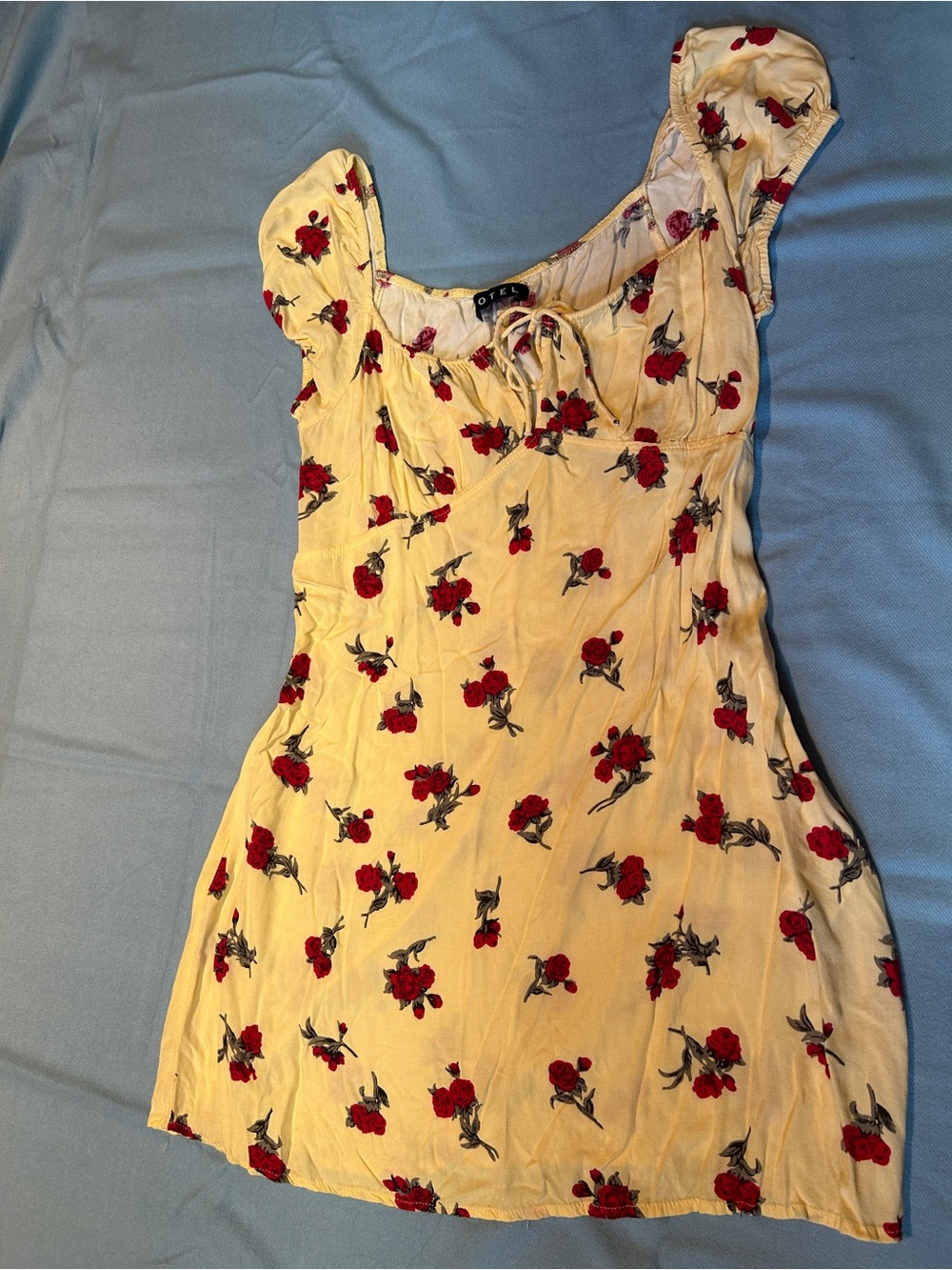 Motel Rocks Cream Mini Dress with Red Rose Print